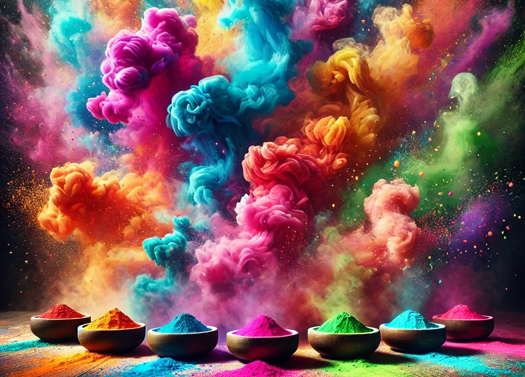 Bowls of coloured powder and clouds of colour